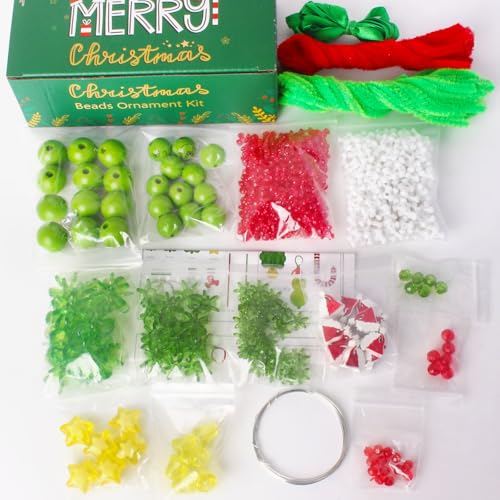 Christmas Crafts for Adults,30 Sets Christmas Beaded Ornament Kit to Make-Including 12 PCS Green Monster/6 PCS Tree/12 PCS Candy Cane,Christmas Tree Decorations (Assembly Needed)