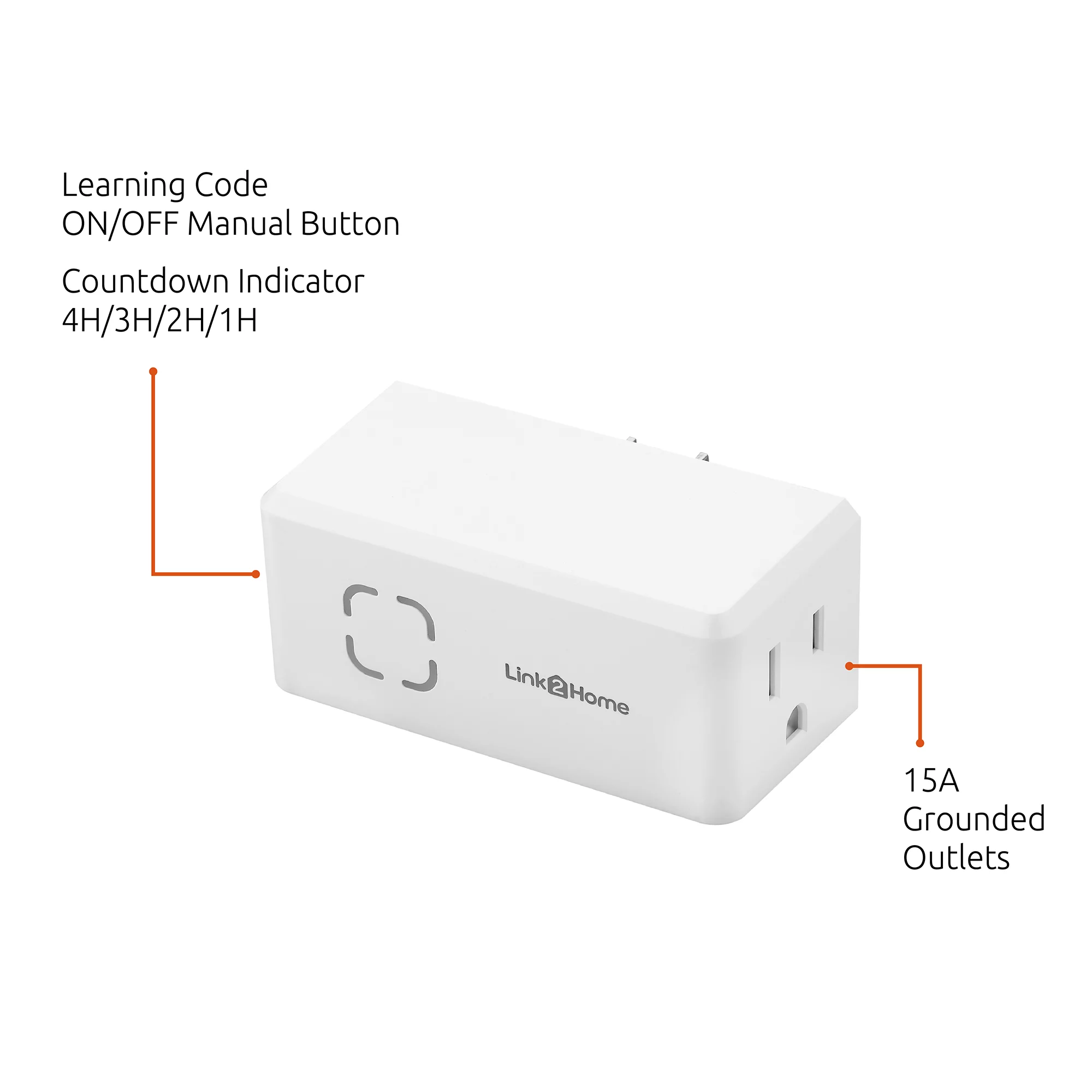 Link2Home Wireless Remote Control Outlet Light Switch, Countdown Timer and Random Function, 100 ft range, Compact Side Plug. Switch ON/OFF Household Appliances.