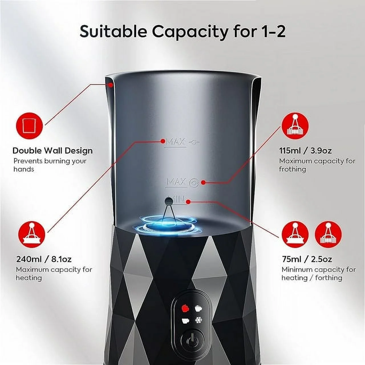 240ML 8.1 oz Electric Milk Frother, Milk Steamer, Automatic Stainless Steel Foam Maker with Hot &Cold Milk Functionality