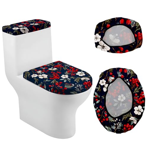Christmas Toilet Lid Cover, Dust Splash Resistant Toilet Seat Cover and Toilet Tank Cover Set,Reusable Home Bathroom Accessory Decoration, Red Socks