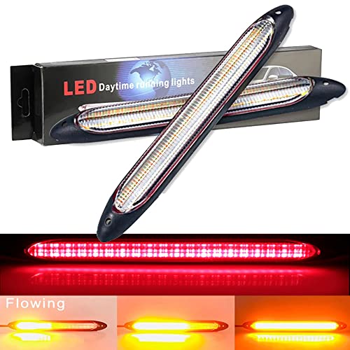 YSY Led Car DRL Daytime Running Lights Strip Waterproof 12V Auto Headlight Sequential Turn Signal Yellow Flow Day Light Universal 2Pcs (34.5cm, white and yellow)