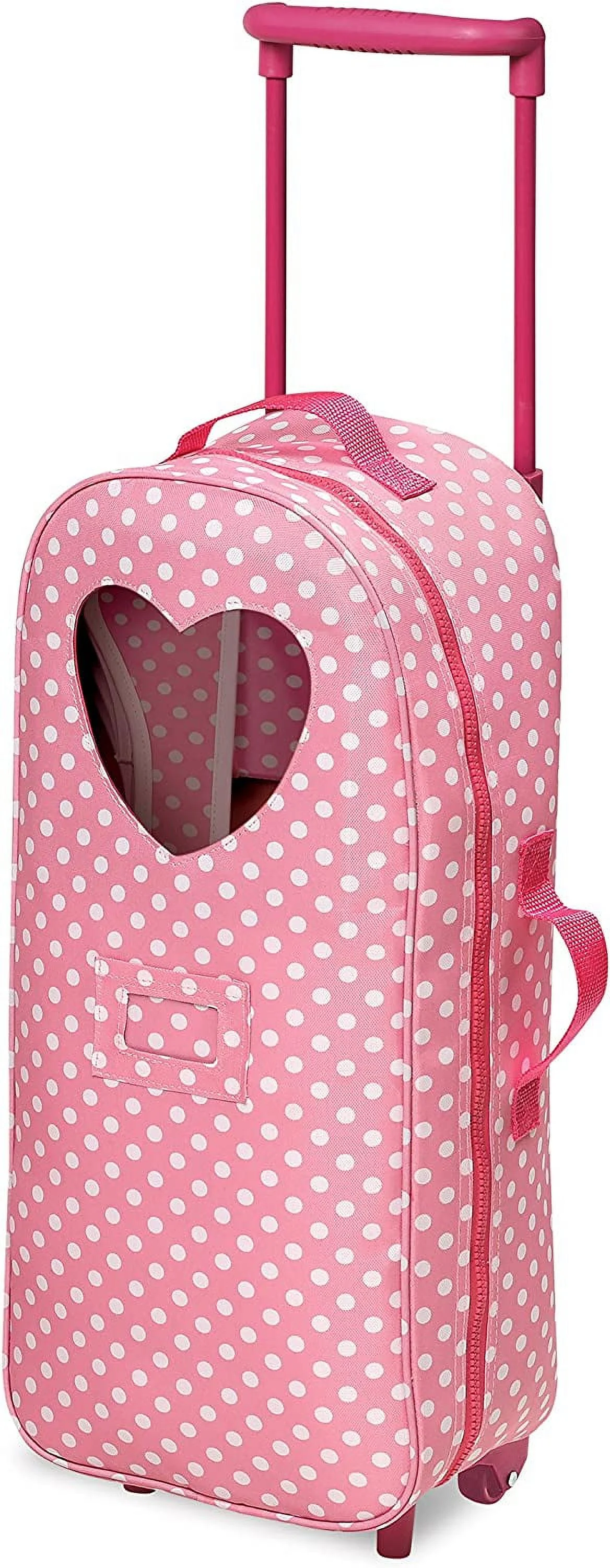 Badger Basket 3-in-1 Trolley Doll Carrier with Rocking Bed and Bedding - Pink/Polka Dot-Material:100% Polyester Fabric