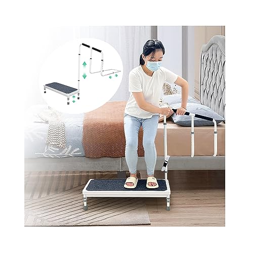 Bed Step Stool with Rail for High Beds Adults Elderly Bedside Assist Step Up Foot Stool with Handle Medical Bed Stairs Helper Stepping Stool with Handrail Bed Railing Handicap Wide Step Ramp - 400lb