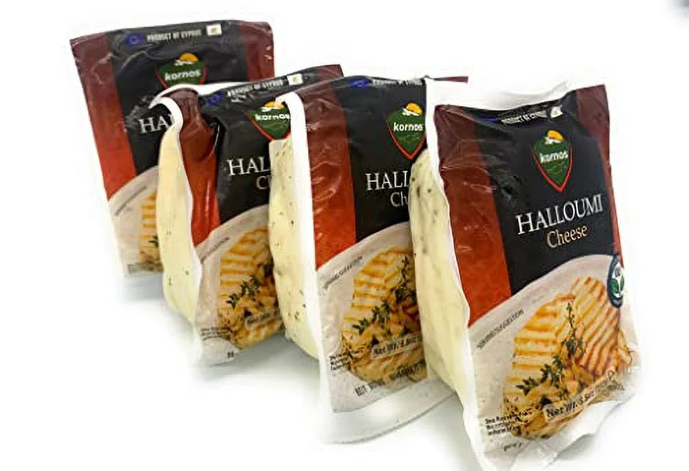 4 Pack - Kornos™ Authentic Cyprus Halloumi Cheese (Grilling Cheese) Cow, Sheep & Goat's Milk (8.8 oz)