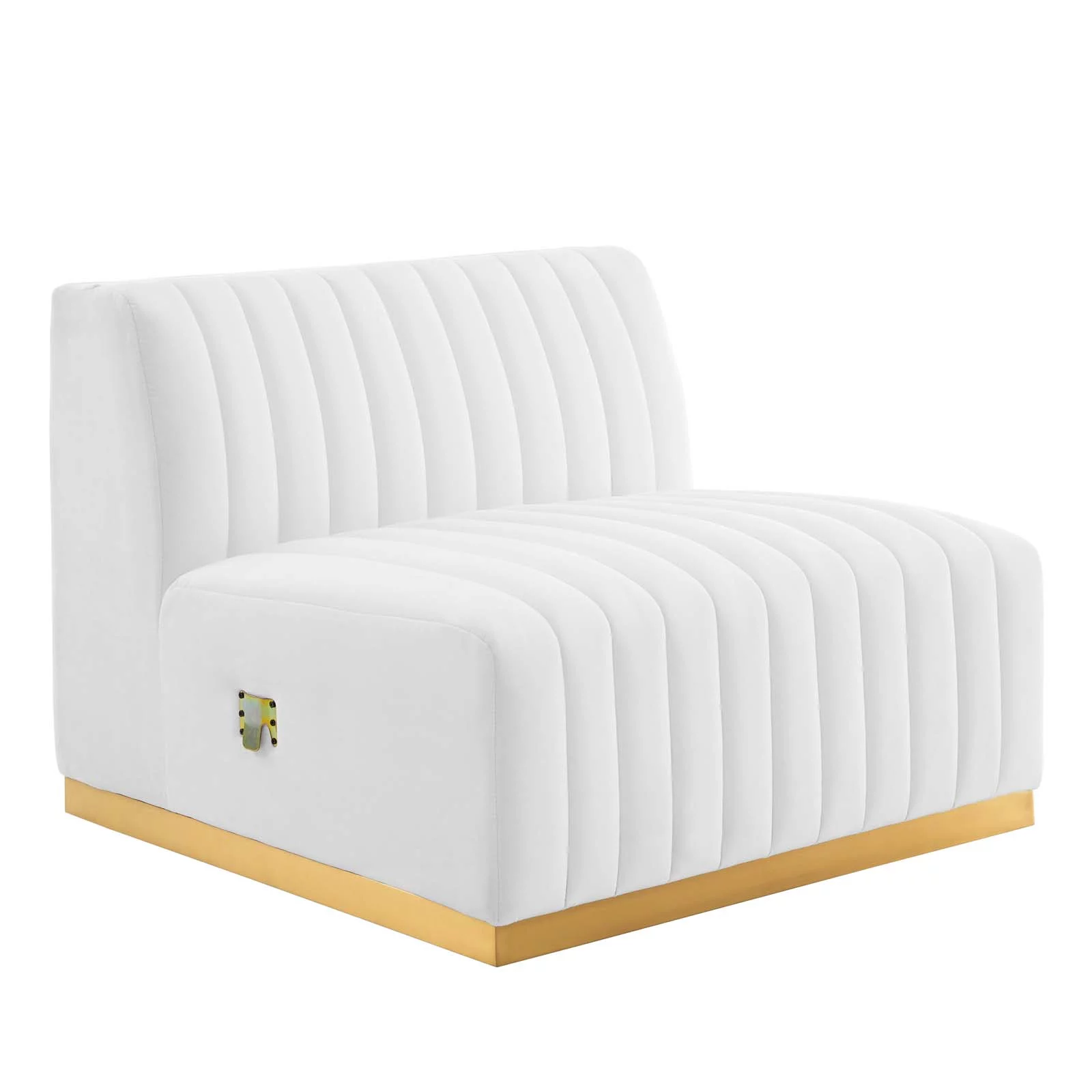 Modway Conjure Channel Tufted Performance Velvet Armless Chair in Gold White