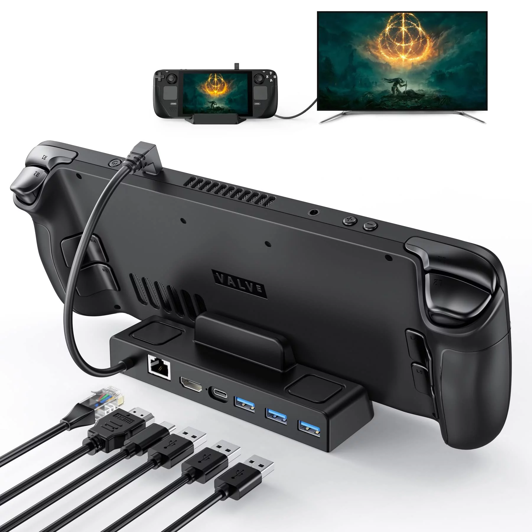 BILIN Steam Deck Dock Compatible with Steam Deck, 6-in-1 Steam Deck Dock with 1000Mbps Gigabit Ethernet,4K@60Hz HDMI 2,3 x USB 3.0 and 100W Speed Charging USB-C Port Compatible Steam Decking Station