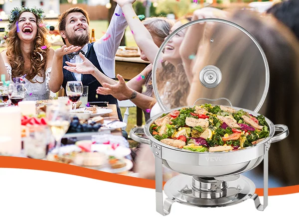 BENTISM 2-Packs Chafing Dish Buffet Set Chafing 4Qt Round Buffet Chafe Warmer Set Stainless Steel Chafer with Glass Lid Fuel Holder