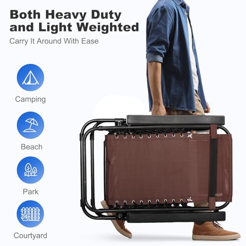 Nazhura Set of 2 Relaxing Recliners Patio Chairs Adjustable Steel Mesh Zero Gravity Lounge Chair Beach Chairs with Pillow and Cup Holder (Dark Green)