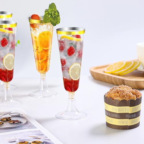 SUREHOME Champagne Flutes Plastic 40 Pcs Gold Glitter Champagne Glasses Disposable Mimosa Glasses Sparkle Clear Acrylic Wedding Toasting Cocktail Cups Bulk for Bridal Shower Birthday Party Supplies