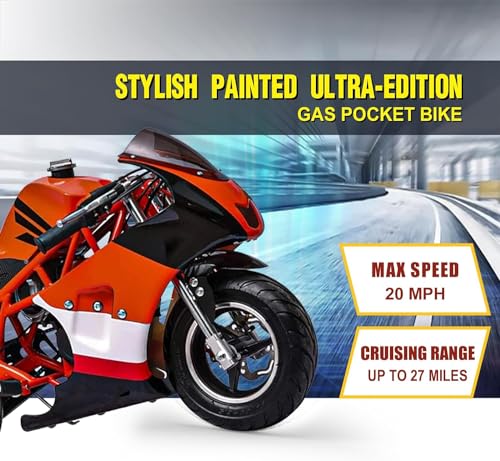 Mini Pocket Bike, G00001 Model 40CC 4-Stroke Gas Bike with Off-Rode Tire, Suspensions, Disc Brakes, Max Load 160Lbs, Up to 20Mph, EPA Approved (Blue)