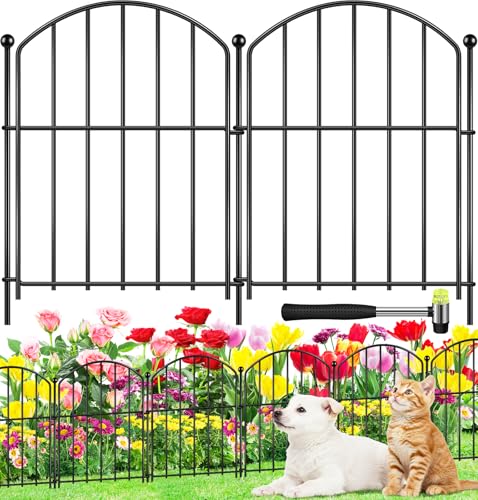 Decorative Garden Fence 17in (H) x10ft (L), Arched Rustproof Metal No Dig Fence for Dogs & Rabbit, Ornamental Animal Barrier for Flower Beds, Border Panels Fencing for Yard & Patio Outdoor Decor