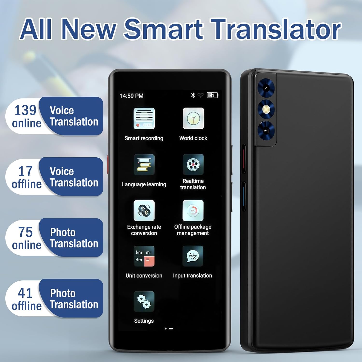 Language Translator Device, Two Way Real-Time Voice Translation, Support 139 Languages with 5.5” HD Inch Touch Screen, and Accents with WiFi/Offline/Photo Support for Travel, Learning and Business