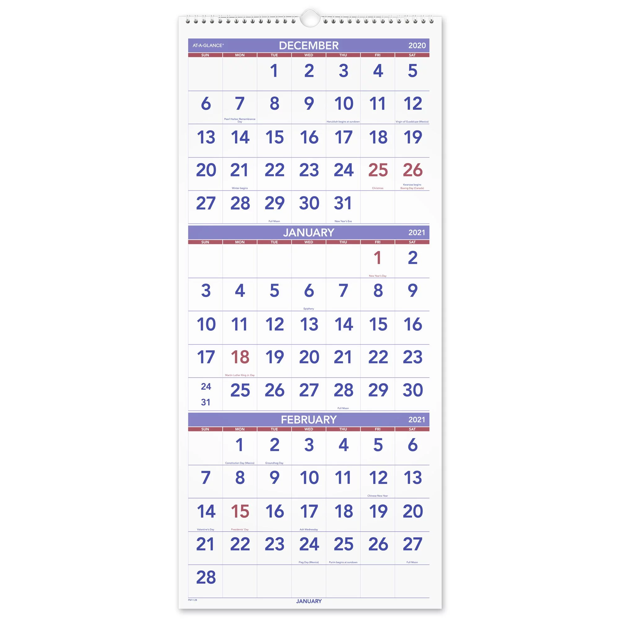 AT-A-GLANCE 3-Month Reference 14-Month Vertical Wall Calendar, 12