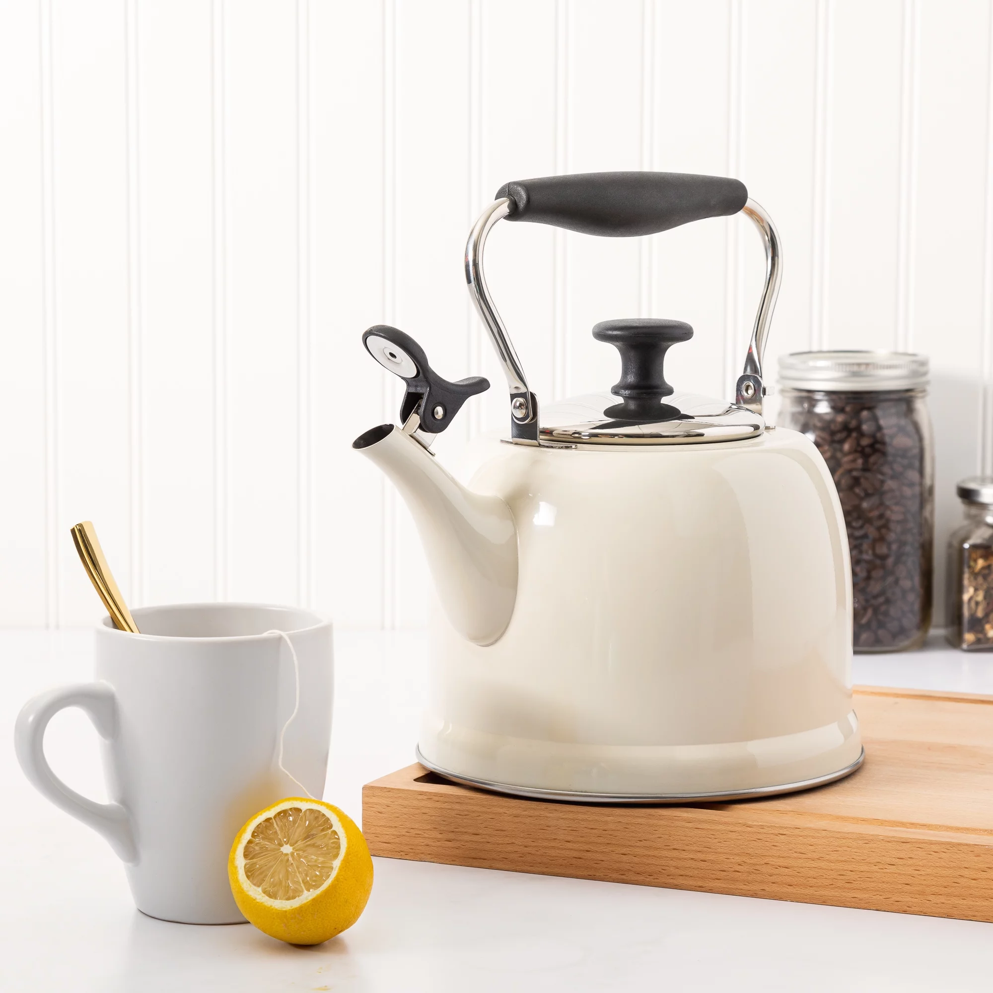 Martha Stewart Everyday Lily Pond Linen 2.2-Quart Stainless Steel Tea Kettle with Lid