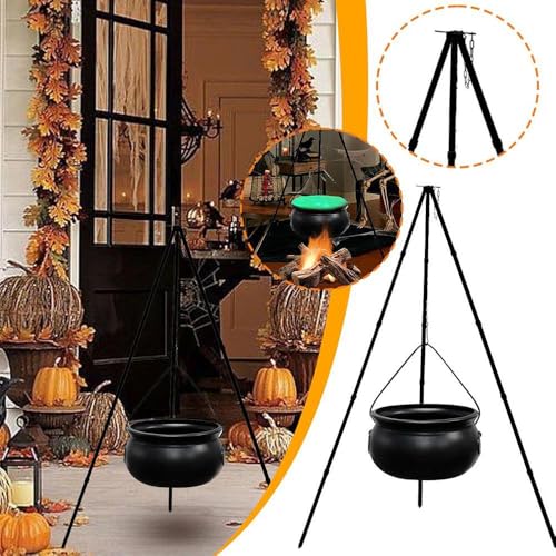 Halloween Witch Cauldron with Stand Large Witches Cauldron with Tripod and Light Plastic Bowl Decor Candy Bucket Decoration for Home Porch Garden Yard Decor