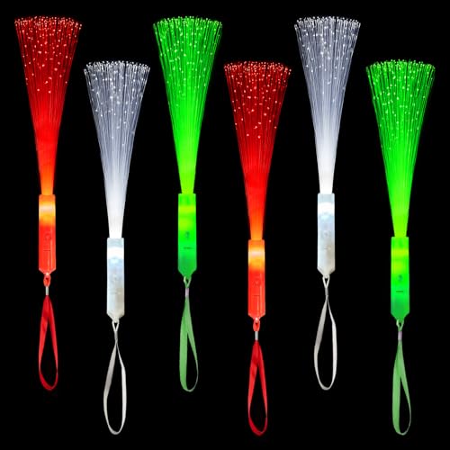 Christmas Light Up Fiber Optic Wand Party Favors Supplies for Kids-12 Pack, Xmas Red White Green Glow Sticks Toys Gifts Games Activities for Toddlers, Non Candy Treat Stocking Stuffers for Boys Girls