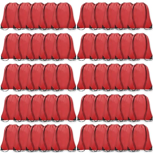 50Pcs Drawstring Backpack Bulk Cinch Bag, Drawstring Bags Polyester for Gym Sports Beach Party Trip (White)