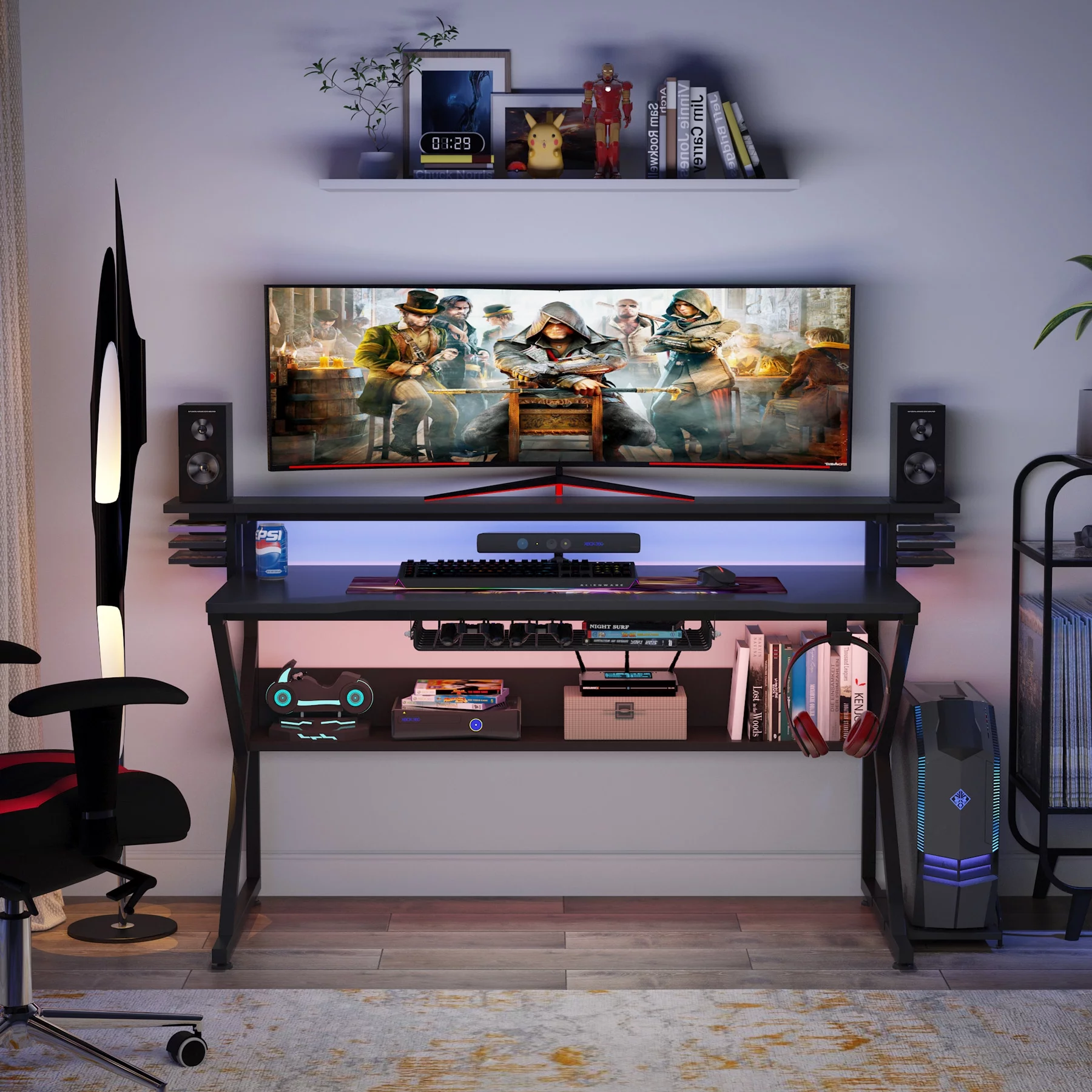 47 inches compuer gaming desk with stoage shelf and monitor stand
