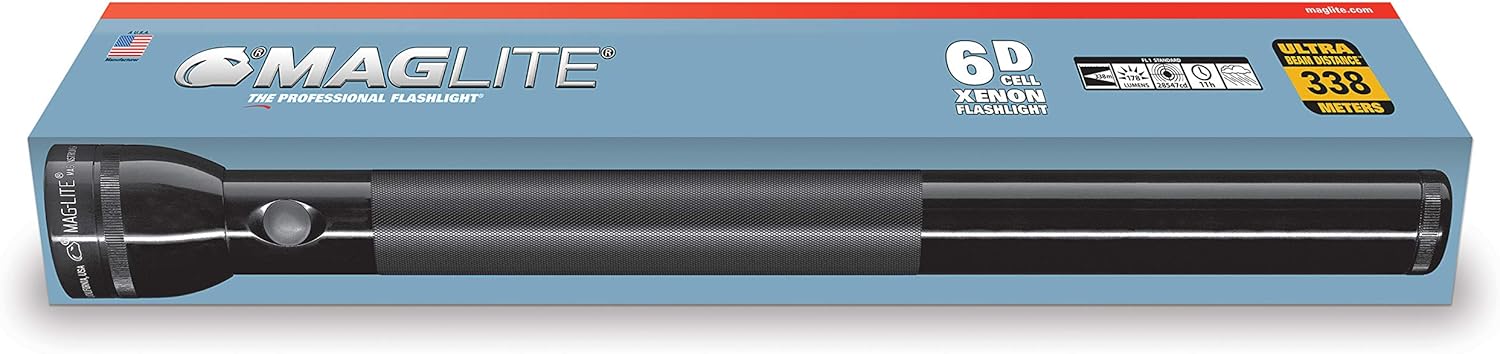 Maglite Heavy-Duty Incandescent 6-Cell D Flashlight in Display Box, Black