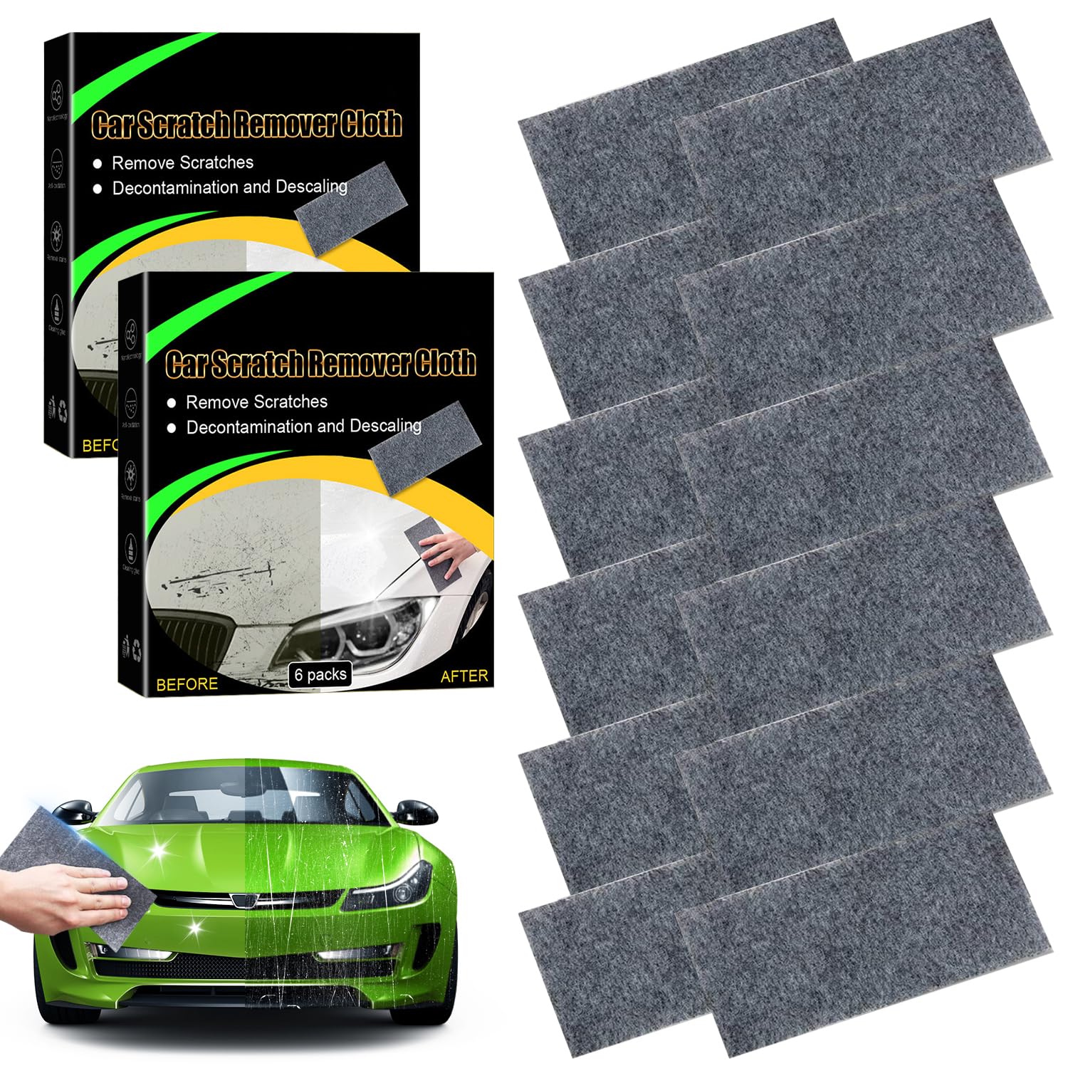 12 Pcs Nano Sparkle Cloth Car Scratch Remover, Nanosparkle Cloth for Car Scratches, Magic Car Scratch Repair Cloth, Multipurpose Nano Sparkle Car Paint Restore Cloth for Surface Polishing