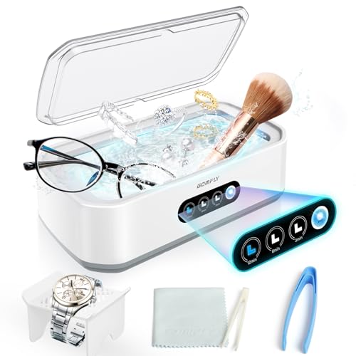 Ultrasonic Jewelry Cleaner, 49kHz Ultrasonic Cleaner for Glasses, Jewelry, Retainers, Dentures, Eyeglasses, Rings - 22 oz 304 Stainless Steel Tank, 3 Cleaning Modes with Watch Holder