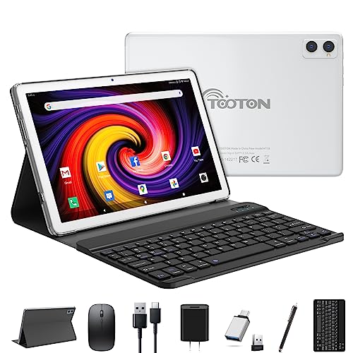 2 in 1 Tablet with Keyboard, 2025 Latest Tablets Android 4+4+128GB ROM, 10 Inch Tablet with Octa-Core Chip Support 5+2.4Ghz WiFi, 7000mAh Battery, Bluetooth 5.0, GPS, HD Touch Screen-Silver