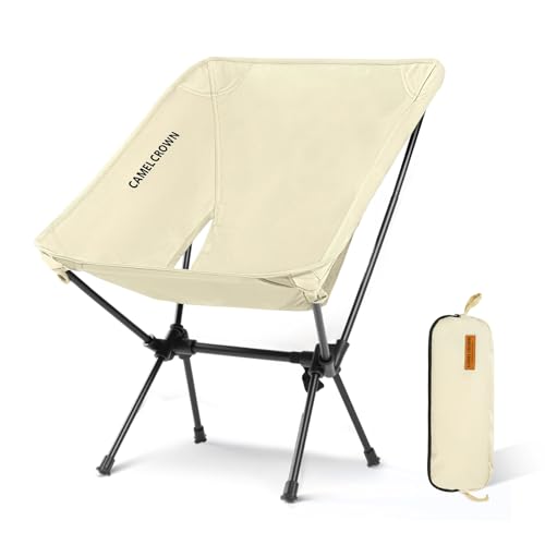 CAMEL CROWN Portable Camping Chair Folding Compact Lawn Lightweight Backpacking Chair with Carry Bag for Outdoor Hiking Beach Travel Picnic Festival Black