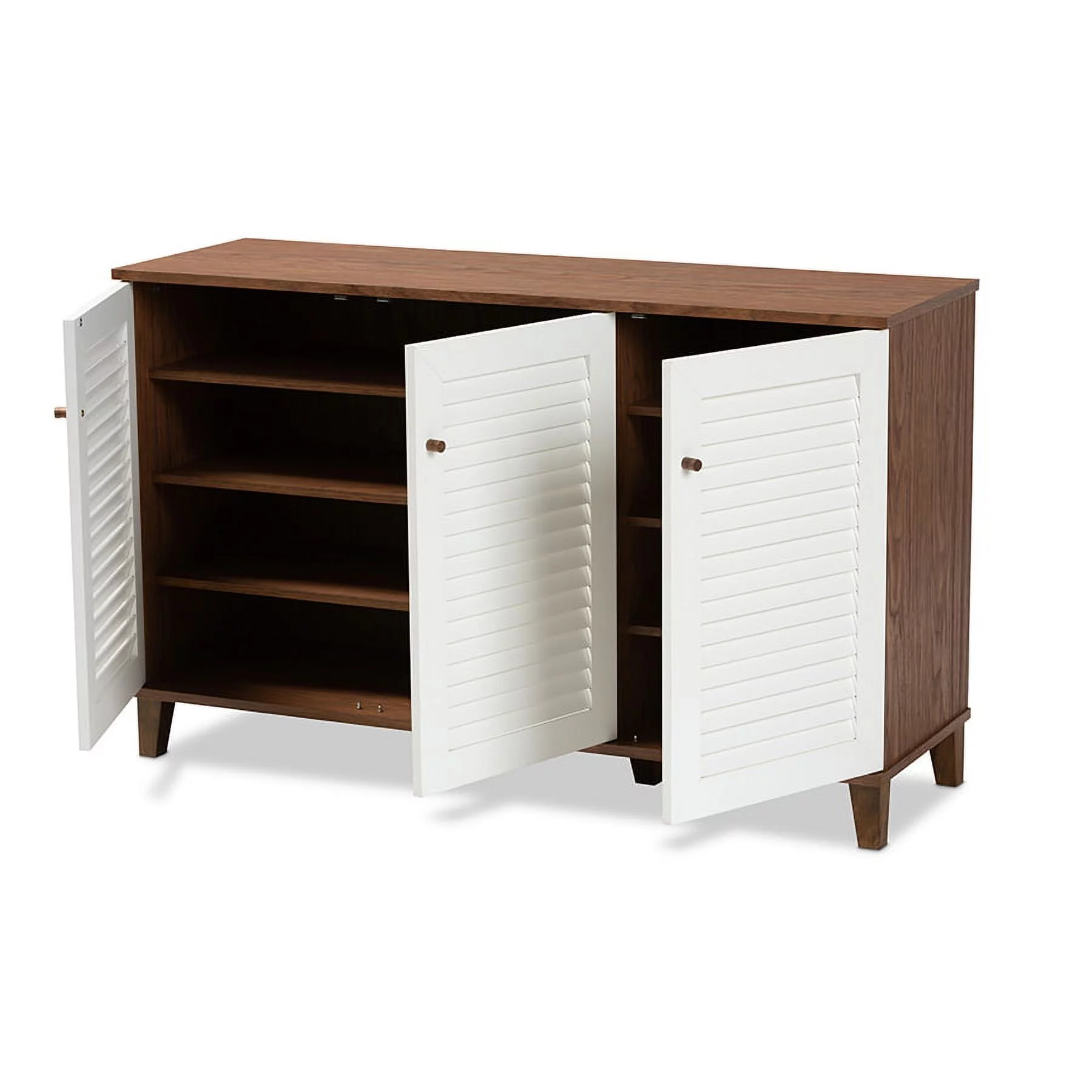 Coolidge Modern and Contemporary Walnut Finished 8-Shelf Wood Shoe Storage Cabinet