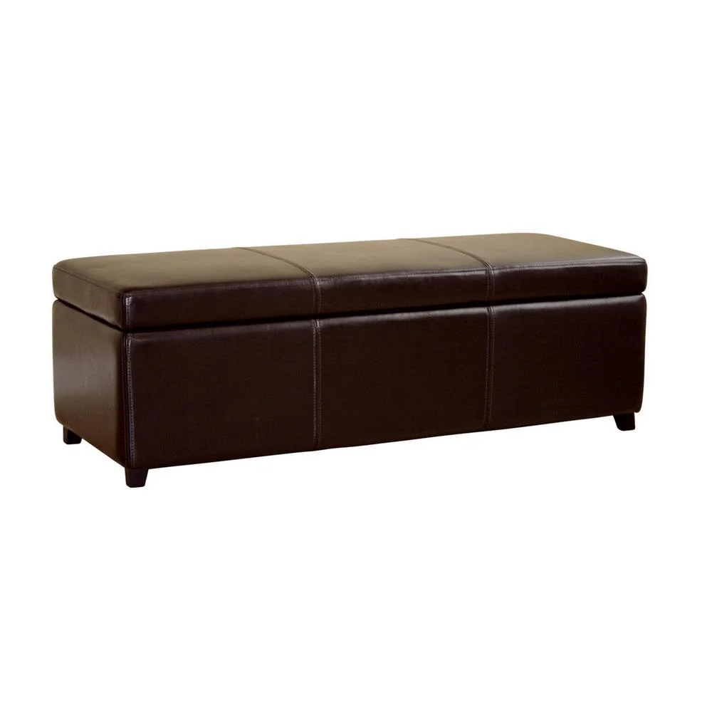 Baxton Studio Dark Brown Faux Leather Storage Bench Ottoman with Stitching