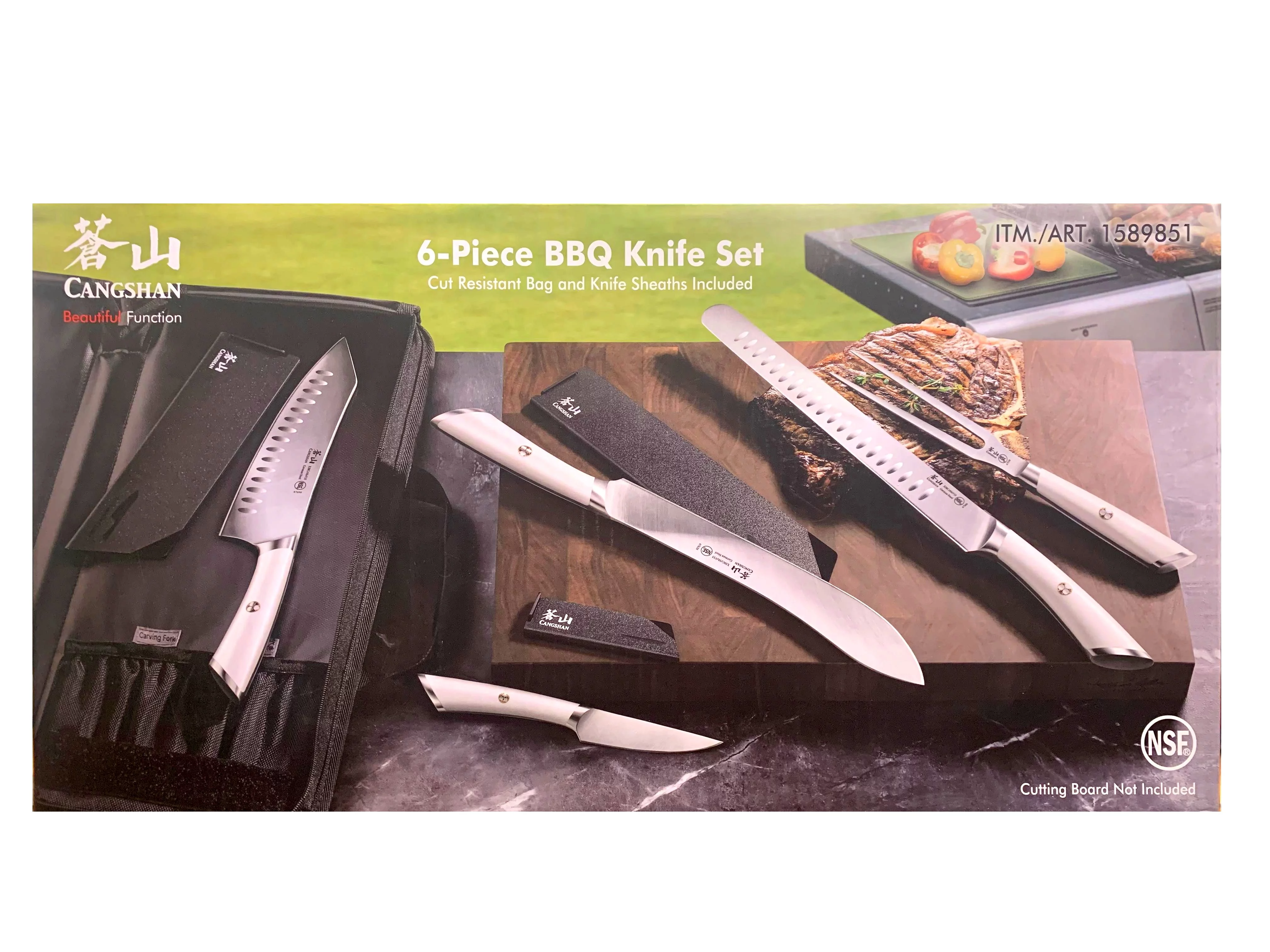 Cangshan Barbecue Knife Set 6Pc w/ Knife Sheath + Cut Resistant Bag German Steel