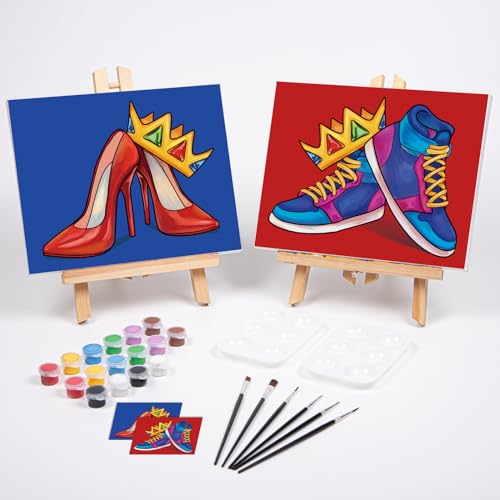VOCHIC Couples Paint Party Kits Pre Drawn Canvas for Adults for Paint and Sip Date Night Games for Couples Painting kit 8x10 Crown High Heel Sneakers(2 Pack)