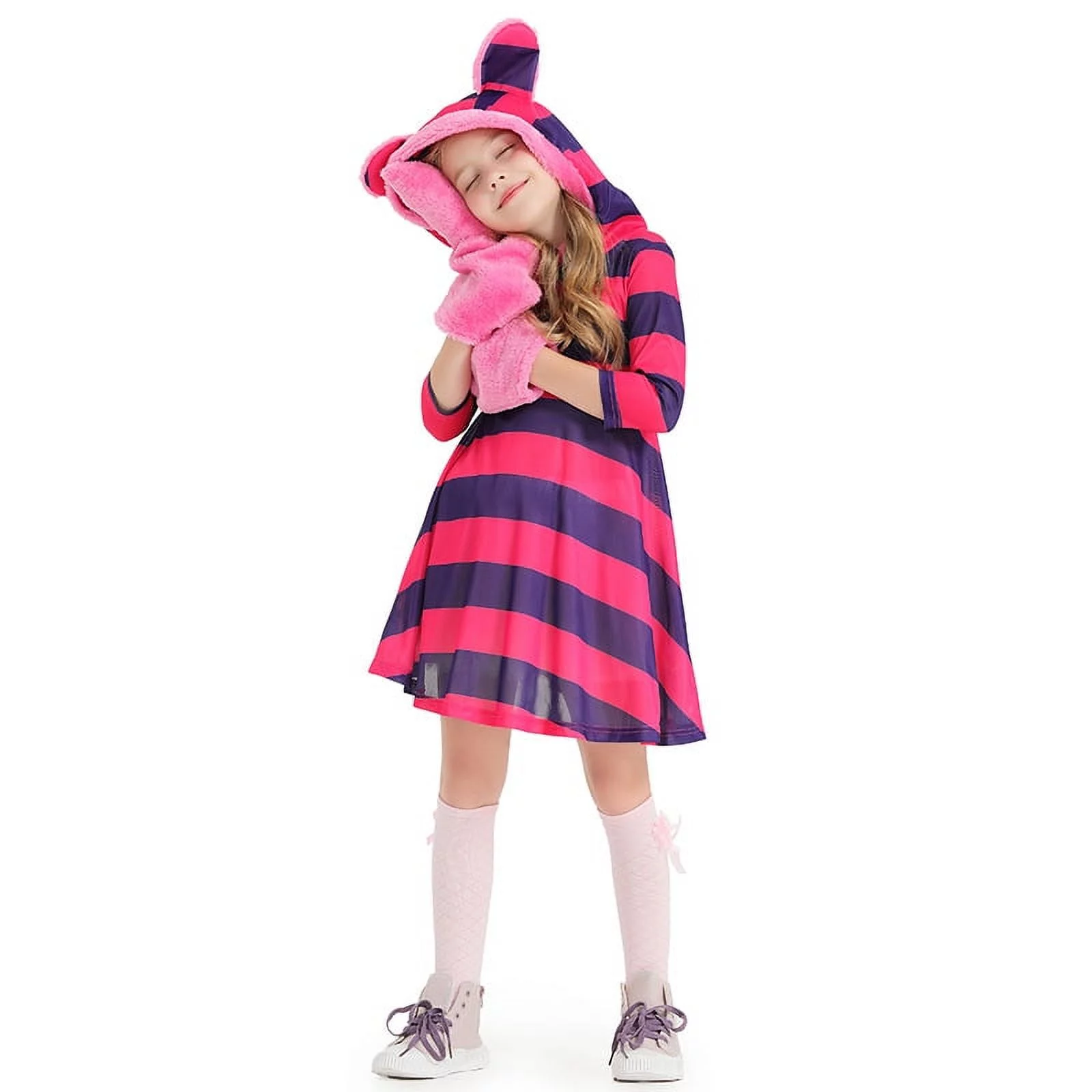 Cozy Cheshire Cat Girl's Party Fancy-Dress Costume for Child with Cute Plush Paw
