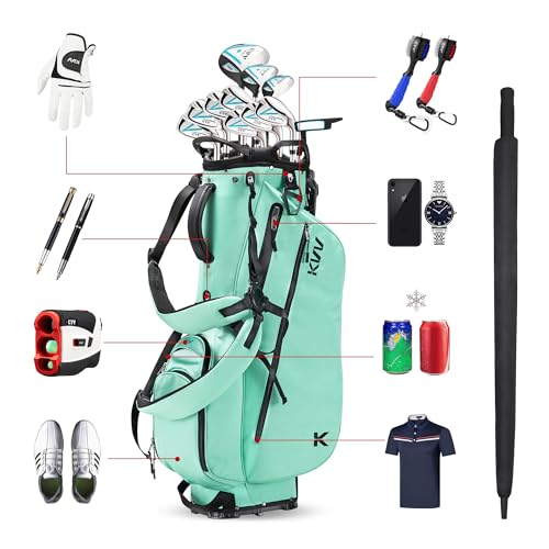 KVV Lightweight Golf Stand Bag with 7 Way Full-Length Dividers, 5 Zippered Pockets, Automatically Adjustable Dual Straps，Elegant Design
