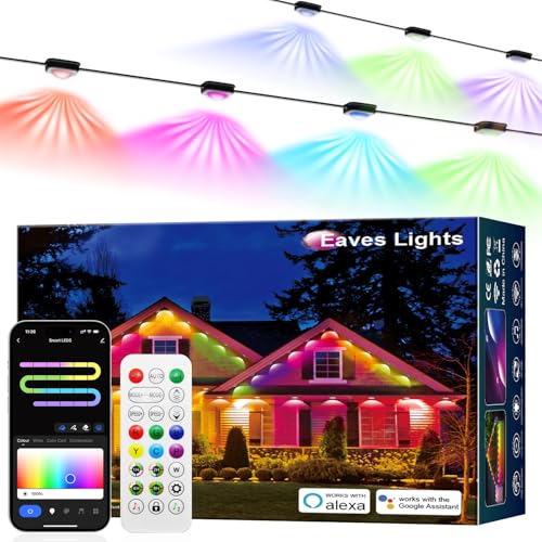Permanent Outdoor Lights for House, RGB+IC Christmas Eave Lights 30ft with 22 LED Warm White, IP68 Waterproof Smart Starry Outside Light with App/Remote for Holiday, Halloween Daily Lighting(White)