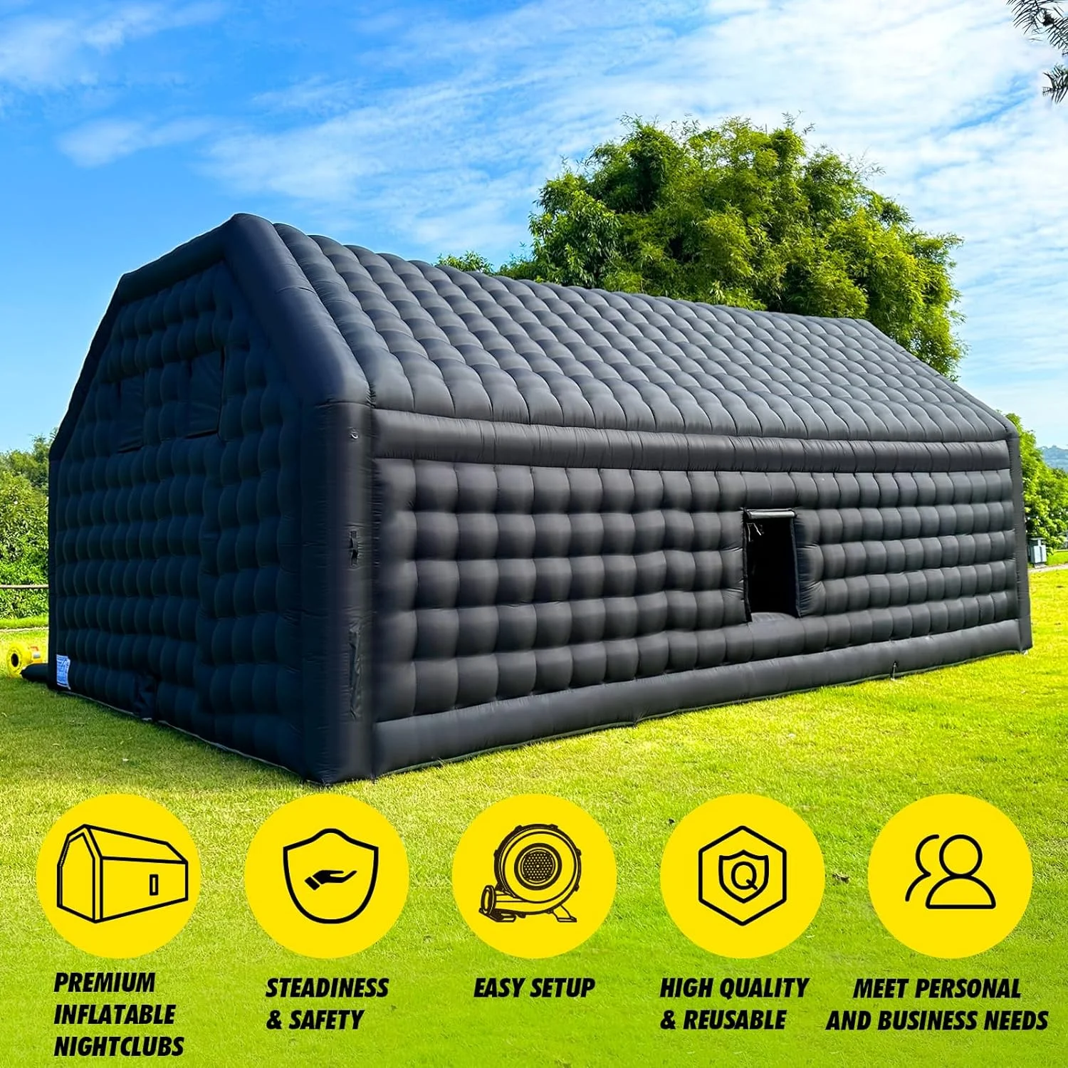 WARSUN Large Black Inflatable Night Club 30x20x13Ft Inflatable Party Tent with Logo Area Disco Cube Gazebo Event House