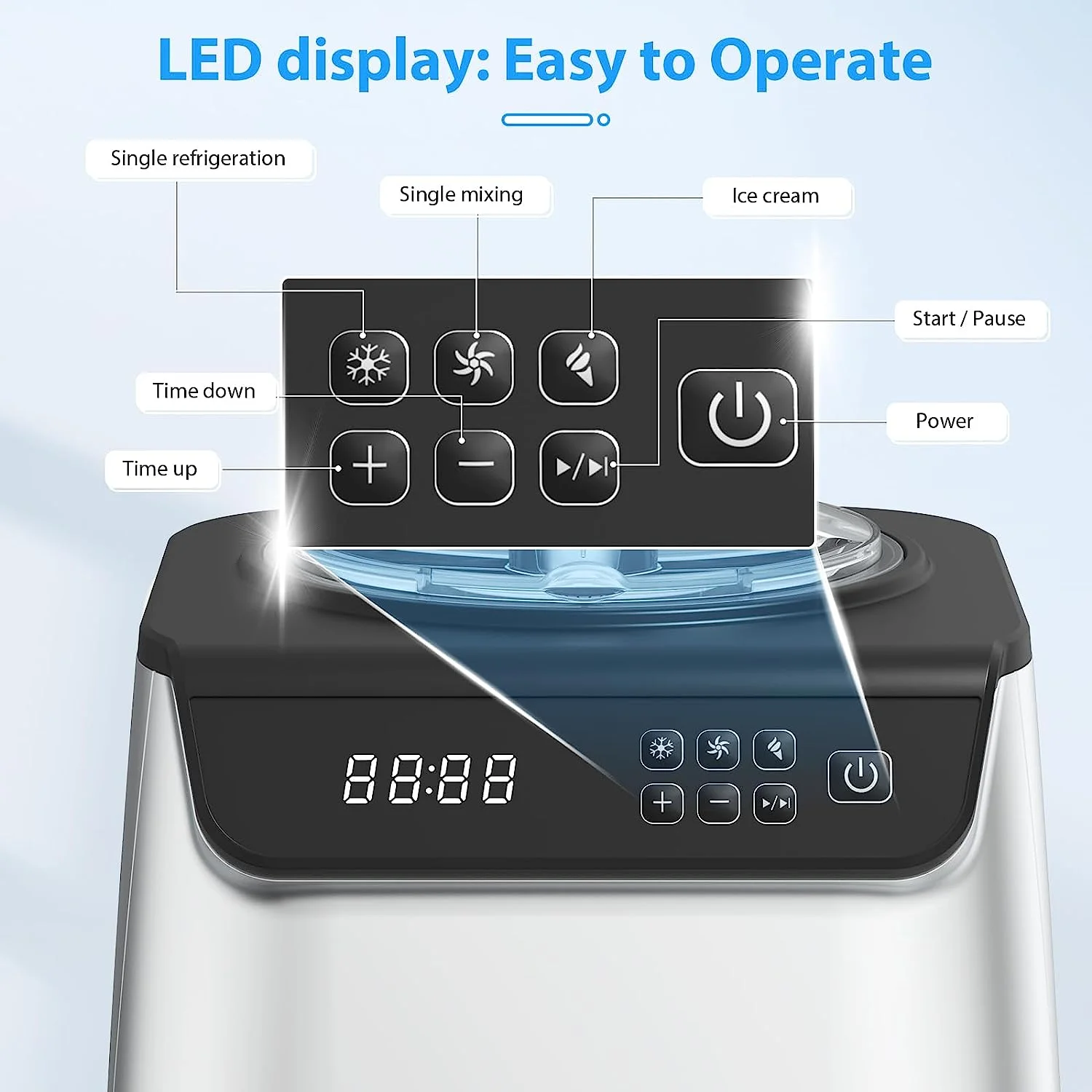 KISSAIR Upright Ice Cream Maker, Homemade Ice Cream Maker for Kids, Stainless Steel Machine with LED Display, 3 Modes for Gelato, Frozen Yogurt, Sorbet, 1.5L