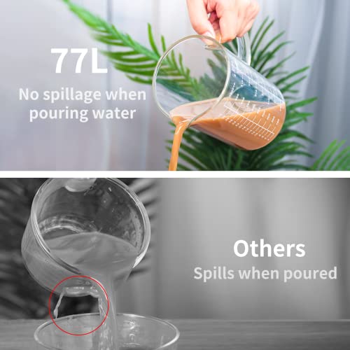 77L Glass Measuring Cup, [Insulated handle, V-Shaped Spout], High Borosilicate Glass Measuring Cup for Kitchen or Restaurant, Easy To Read, 500 ML (0.5 Liter, 2 Cup)