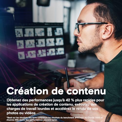 Crucial T500 1TB Gen4 NVMe M.2 Internal Gaming SSD, Up to 7300MB/s, Laptop & Desktop Compatible + 1mo Adobe CC All Apps - CT1000T500SSD8