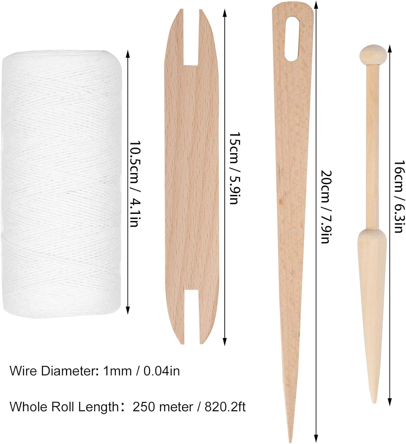 Loom Weaving Warp Thread Cotton Thread Rug Yarn Lap Loom warp Thread with Wooden Shuttle Stick Rod