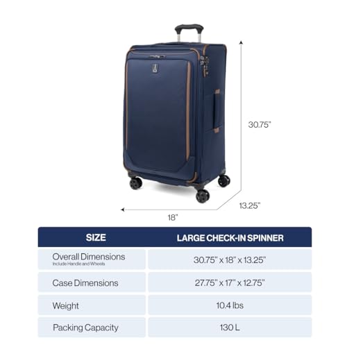Travelpro Crew Classic Lightweight Softside Expandable Checked Luggage, 8 Wheel Spinner Suitcase, TSA Lock, Men and Women, Checked Large 29-Inch, Patriot Blue