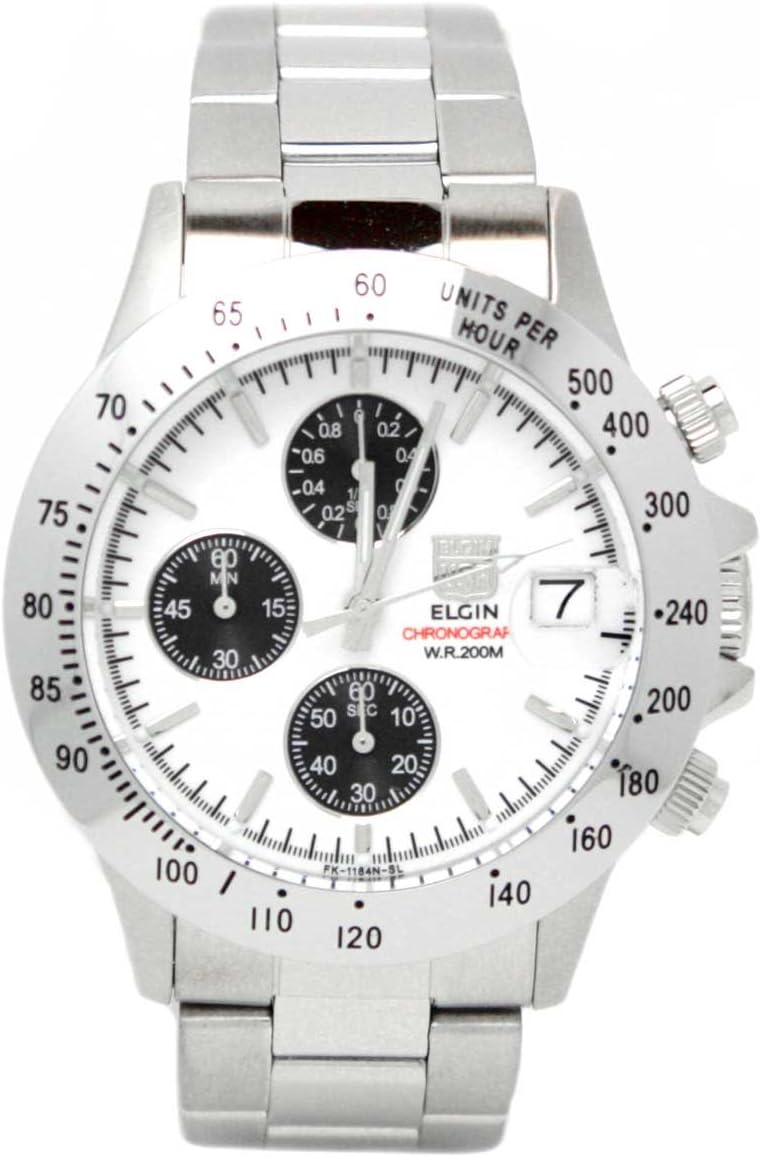 Elgin FK1184S-W Men's Watch, Silver, Dial Color - Black, Watch