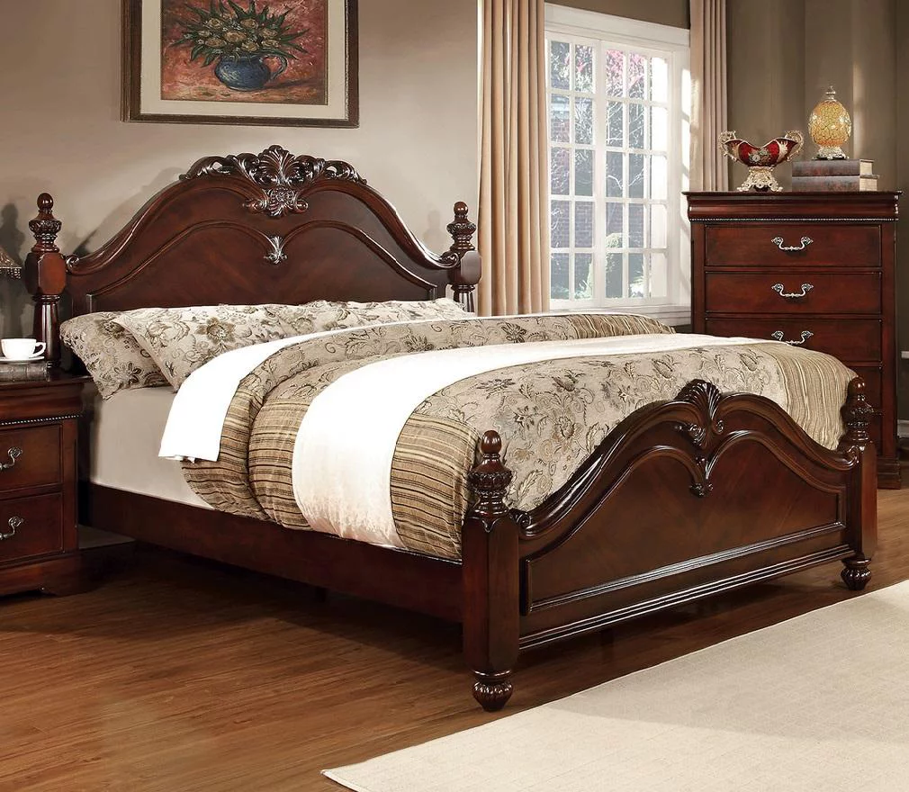 Traditional Cherry Solid Wood Queen Bedroom Set 5pcs FOA CM7260-Q Mandura