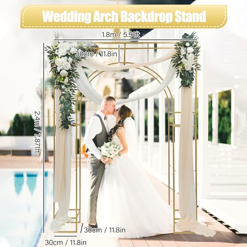 Wedding Arch Backdrop Stand, Wedding Arches for Ceremony Square Metal Balloon Arch Stand Garden Arbor Frame for Wedding Birthday Party Baby Shower Photo Booth Background Decoration (Gold)