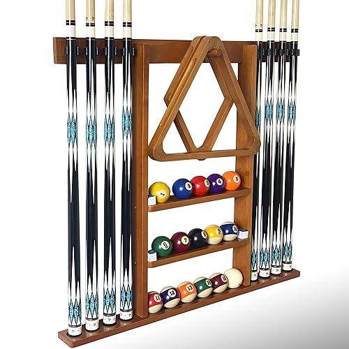 Wall Mount Pool Cue Stick Holder Hold 8 Cues, Pool Stick Holder, Billiard Cue Rack For Pool Table Accessories. Pool Table Stick Holder Made Of 100% Solid Wood (Mahogany)