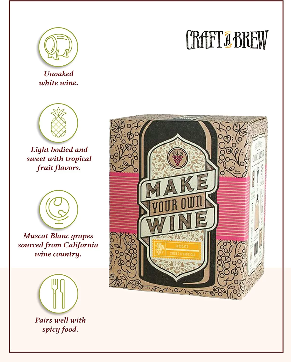 Craft a Brew | Moscato Wine Making Kit | 1 Gallon | Easy DIY Brewer's Set with Ingredients, Supplies & Equipment | Ultimate Home Wine Brewer Experience