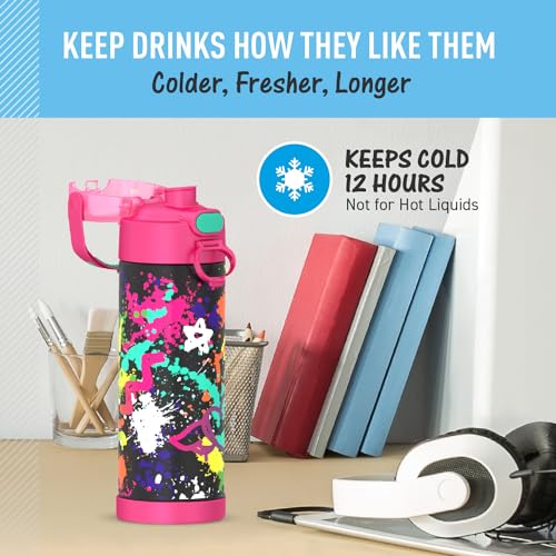 THERMOS FUNTAINER 16 Ounce Stainless Steel Vacuum Insulated Bottle with Wide Spout Lid, Apricot