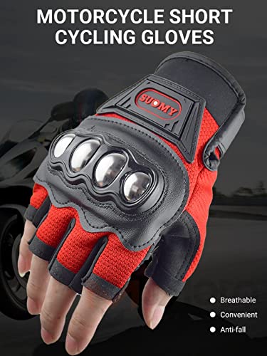 FANOLO Men Half Finger Motorcycle Gloves Touchscreen with Hard Knuckle for Adult Sports Motorbike BMX ATV MTB Motocross Riding Driving Cycling Biker Moto Racing Gloves
