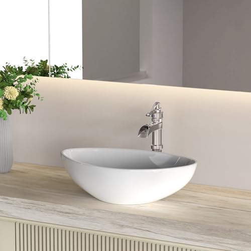 Vessel Sink Faucet, Oil Rubbed Bronze Black Bathroom Faucet, Farmhouse Waterfall Sink Faucet Single Hole with Pop Up Drain Assembly Without Overflow One Hole Mixer Tap Deck Mount