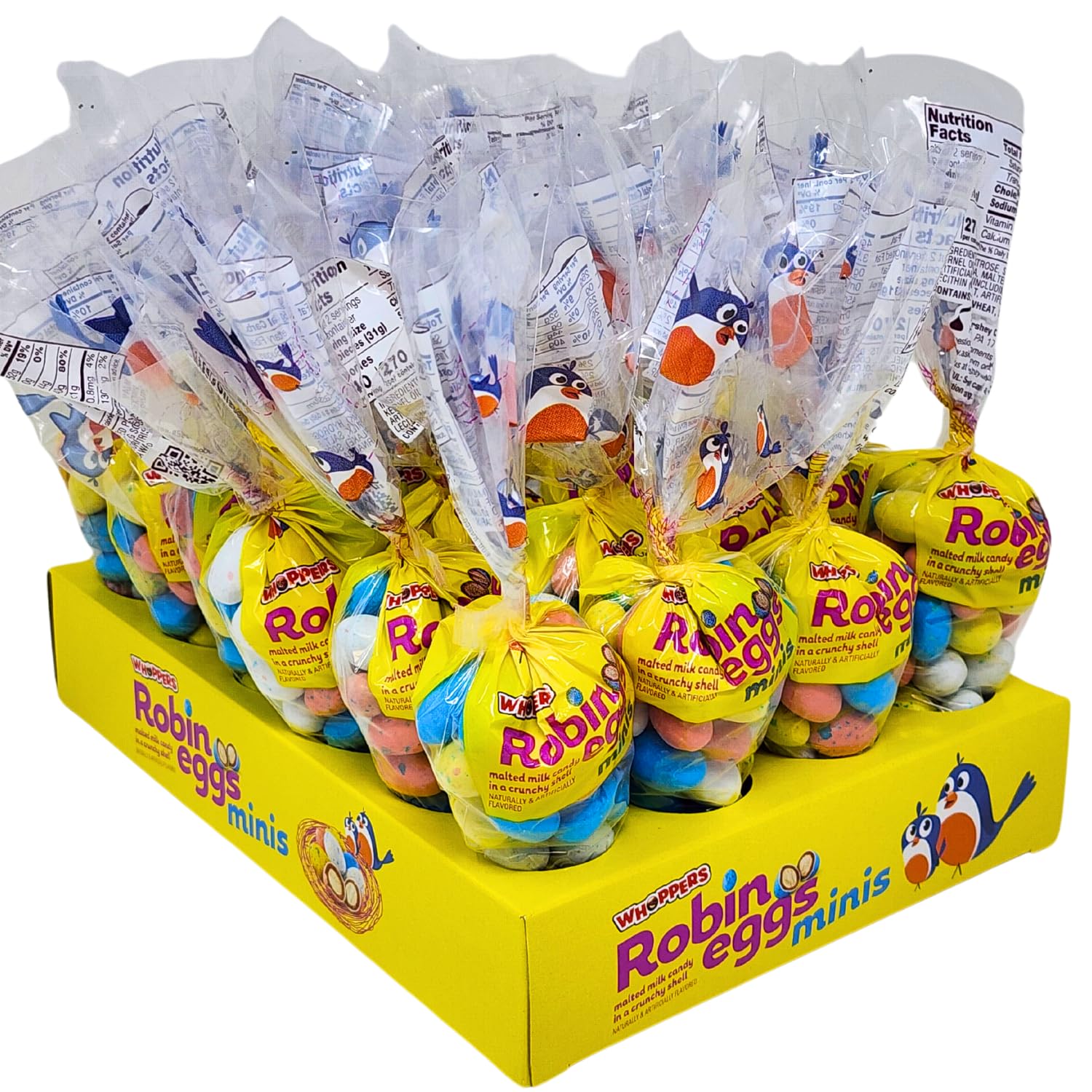 Wholesale Easter Bulk Candies | Whoppers Mini Robin Eggs - Malted Milk Candy in Crunchy Shell, Easter Basket Treats, Bulk Pack for Kids and Students, 2.2 oz Bags (Pack of 24)