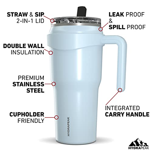 Hydrapeak Roadster 40oz Stainless Steel Tumbler Double Wall Vacuum Insulated Water Bottle With Handle And 2 in 1 Straw Lid (Aqua)